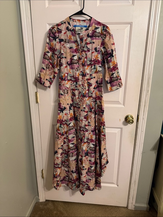 Chufy Dresses & Skirts - Chuf Floral Button-Front Maxi Dress in Cream with Pink & Purple Accents